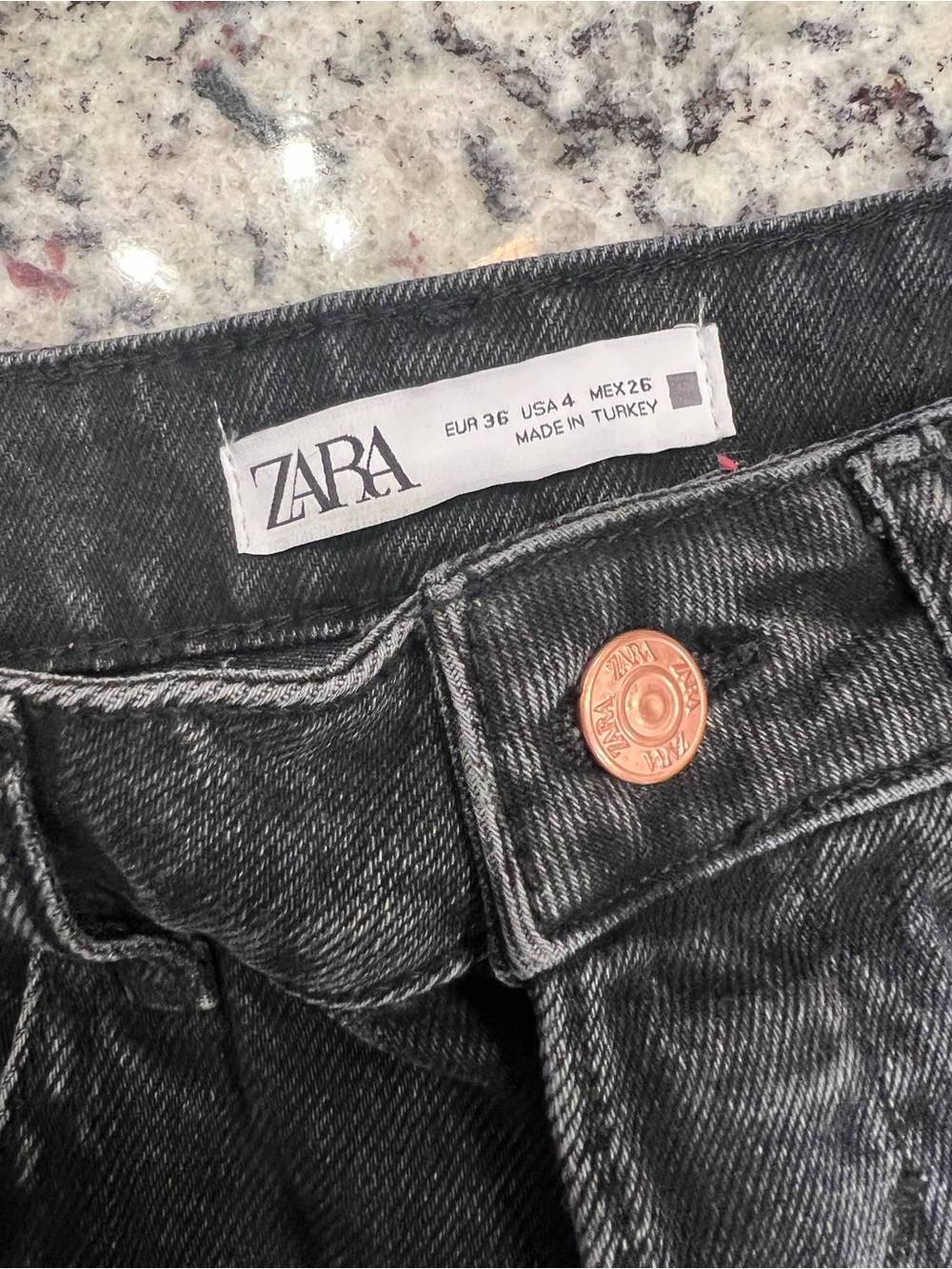 ZARA Black Distressed High Rise Straight Denim Jeans Frayed Hem Pockets - Picture 9 of 13